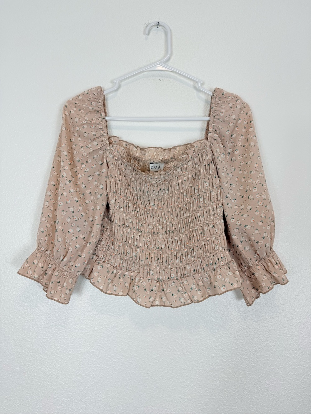 ACOA Rose blush Pink Floral Smocked Crop Top